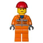 Construction Worker, Orange Jacket with Zipper and Reflective Stripes, Orange Legs, Red Hard Hat, Brown Eyebrows