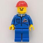 Construction Worker, Blue Jacket with Zipper and Bulldozer Badge, Blue Legs, Red Hard Hat