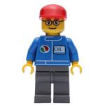 Mechanic, Blue Jumpsuit with Octan Logo, Dark Bluish Gray Legs, Red Cap, Glasses
