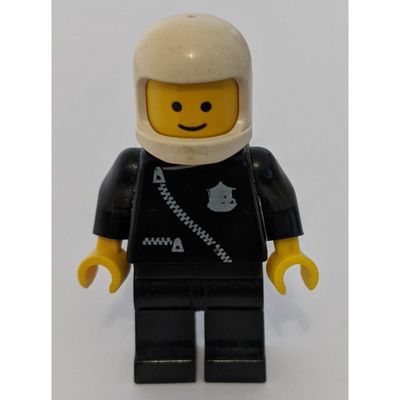 Policeman, Black Jacket with Zipper and Badge, White Helmet (3842b Helmet)