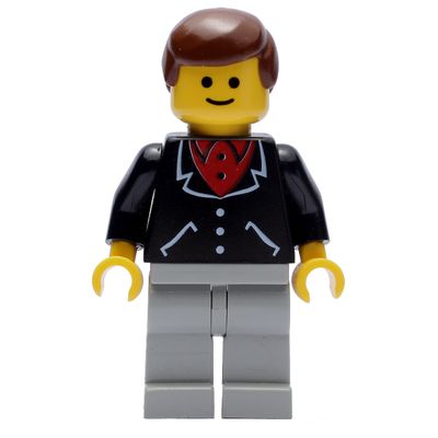 Man, Black Jacket over Red Shirt, Light Gray Legs, Brown Hair (3626b Head)