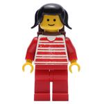 Woman - Red/White Striped Shirt, Red Arms, Red Legs, Brown Backpack