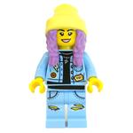 Parker L. Jackson, Bright Light Blue Denim Jacket, Bright Light Yellow Beanie Hat, Medium Lavender Hair