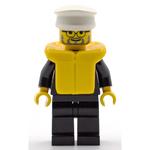 Policeman, Black Suit with Badge, White Hat, Life Vest, Glasses