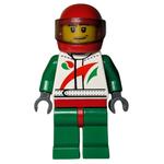 Racer, White and Green Jumpsuit with Octan Logo, Red Helmet with Trans-Brown Visor