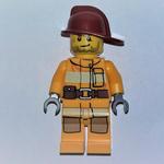 Fireman, Bright Light Orange Fire Suit, Dark Red Helmet, Scar