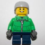 Boy, Green Jacket, Short Dark Blue Legs, Light Bluish Gray Helmet