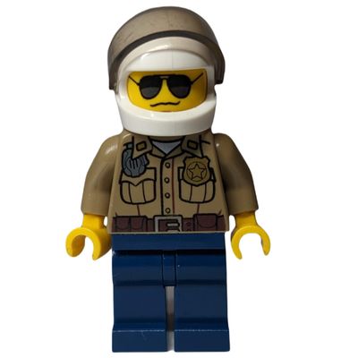 Forest Police / Ranger, Dark Tan Shirt with Radio and Badge, Dark Blue Legs, White Helmet with Visor, Sunglasses, 3626c Head
