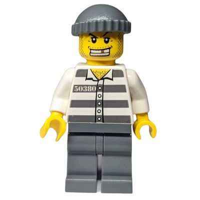 Criminal, Prison Shirt with #50380, Dark Bluish Gray Legs, Dark Bluish Gray Hat, Gold Tooth