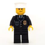 Policeman, Black Suit with Badge, White Hat, Stubble