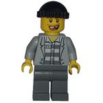 Criminal, Open Light Bluish Gray Jacket over Prison Shirt, Dark Bluish Gray Legs, Black Hat, Missing Tooth (3626b Head)