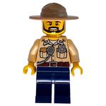 Swamp Police / Ranger, Tan Shirt with Badge and Radio, Dark Blue Legs, Dark Tan Campaign Hat, Beard