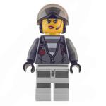 Criminal, Woman, Open Dark Bluish Gray Jacket with Zipper over Prison Shirt, Black Helmet with Visor
