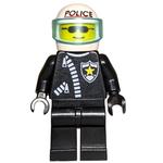 Policeman, Black Jacket with Zipper and Badge, White Helmet with Visor, Sunglasses