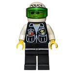 Policeman, Black Vest with Badge and Pockets, White Helmet with 'POLICE' and Trans-Green Visor, Sunglasses