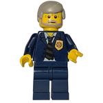 Policeman, Dark Blue Suit with Tie and Badge, Light Gray Hair, Beard