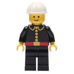 Fireman, Classic, Black Fire Jacket with Red Belt and Buttons, White Hard Hat