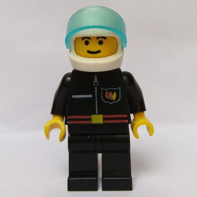 Fireman, Black Fire Jacket with Red Belt and Badge, White Helmet with Visor