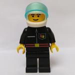 Fireman, Black Fire Jacket with Red Belt and Badge, White Helmet with Visor