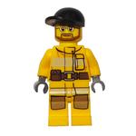 Fireman, Bright Light Orange Fire Suit, Black Cap, Beard and Glasses