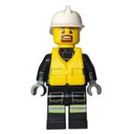 Fireman, Safety Vest with Flashlight, Pocket, and Belt, White Helmet, Yellow Life Vest, Goatee Beard