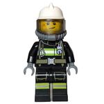 Fireman, Black Fire Suit with Gauge and Straps, White Helmet, Breathing Apparatus, Airtanks, Stubble and Scar