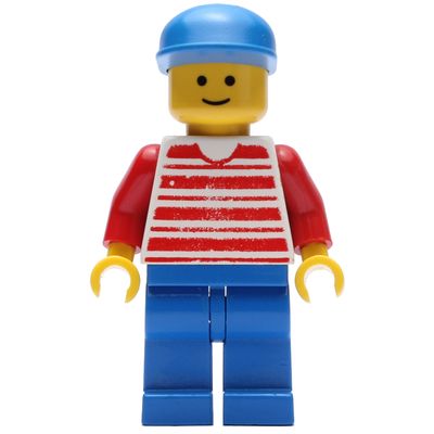Man, Red and White Striped Shirt, Blue Legs, Blue Cap