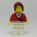Woman, Cardigan Tied with Bow and Necklace, White Legs, Dark Red Hair