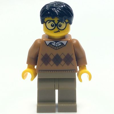 Man, Medium Dark Argyle Sweater, Dark Tan Legs, Black Hair, Glasses