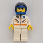 Paramedic, White Jacket with Zipper, Radio and Star of Life, Blue Helmet with Visor, Glasses