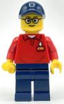 LEGOLAND Employee, Red Torso, Dark Blue Legs, Dark Blue Cap, Glasses