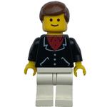 Man, Black Jacket over Red Shirt, White Legs, Brown Hair