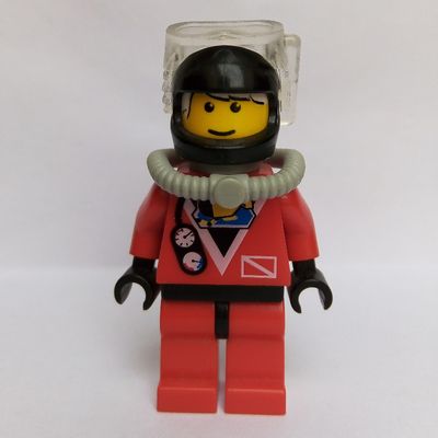 Diver, Man, Red Wetsuit, Black Helmet with Mask, Airtank, Printed White Hair