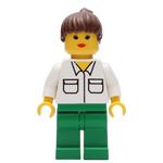 Woman, White Shirt with Pockets, Green Legs, Brown Hair
