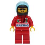 Racer, Red Jacket with Octan Logo and 'RACING', Red Legs, Black Helmet with Visor, Sunglasses