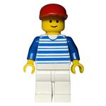 Man, White and Blue Striped Shirt, White Legs, Red Cap