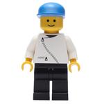 Man, White Jacket with Zipper, Black Legs, Blue Cap