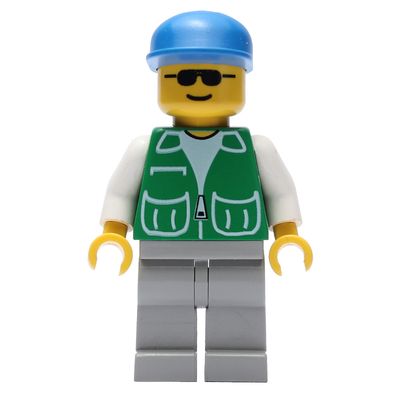 Man, Green Jacket, Light Gray Legs, Blue Cap, Sunglasses