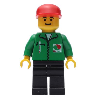 Man, Green Jacket with Zipper and Octan Logo, Red Cap