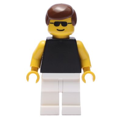 Man, Black Torso with Yellow Arms, White Legs, Brown Hair, Sunglasses