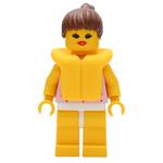 Woman, Pink Top with Spots, Yellow Legs, Brown Hair, Yellow Life Vest