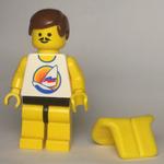 Man, White Tank Top with Windsurfer, Yellow Legs, Brown Hair, Moustache