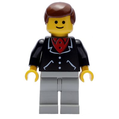 Man, Black Jacket over Red Shirt, Light Gray Legs, Brown Hair (3626a Head)