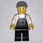 Man, Black Overalls, Light Gray Cap