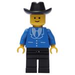 Man, Blue Jacket with Tie and Three Buttons, Black Legs, Black Cowboy Hat