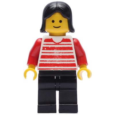 Woman, Red and White Striped Shirt, Black Legs, Black Hair