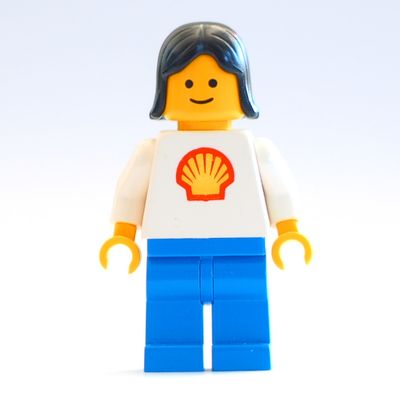Woman, White Torso with Shell Logo, Blue Legs, Black Hair
