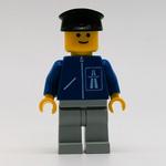 Man, Blue Jacket with Highway Logo, Light Gray Legs, Black Hat