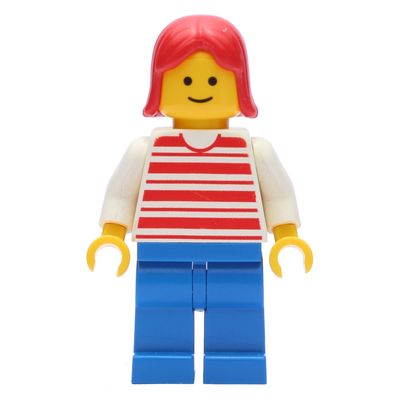 Woman, Red and White Striped Shirt, Blue Legs, Red Hair