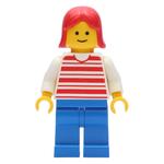 Woman, Red and White Striped Shirt, Blue Legs, Red Hair
